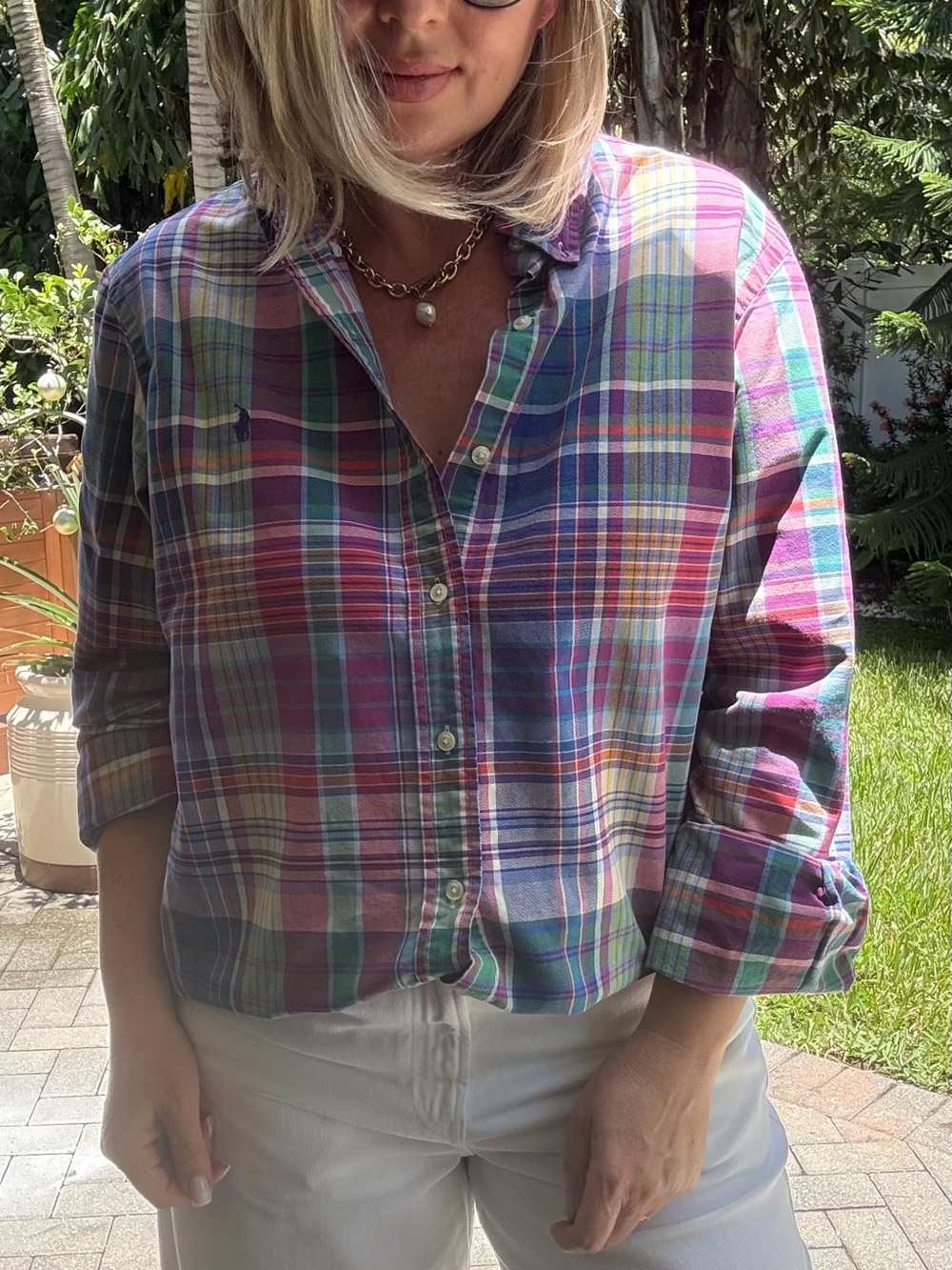 Vintage Ralph Lauren Plaid Button-Up Shirt L 100% Cotton | Women’s Oversized - Picture 3 of 8